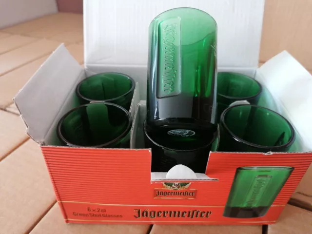 Lot 6 Verres Shooter Jagermeister 2 Cl Vert Et Boite Orange  Neuf