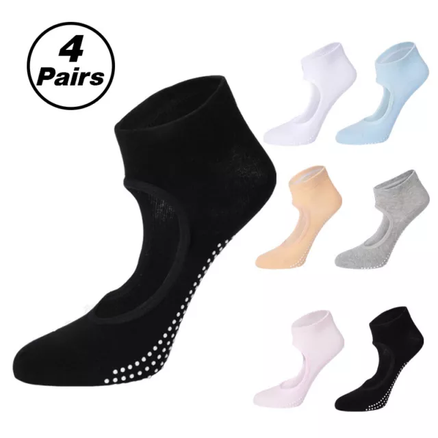 4/8 Pairs Women's Bella Grip Cotton Non-Slip for Ballet Yoga Pilates Barre Socks