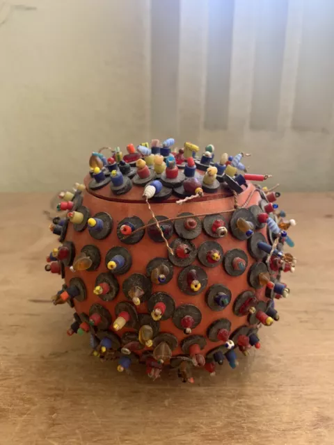 african decorated gourd container with glass and vinyl beads