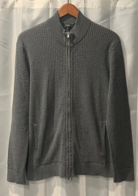 Theory Men's Size L Waffle Knit Long Sleeve Zip Up Gray Mock Neck Jacket