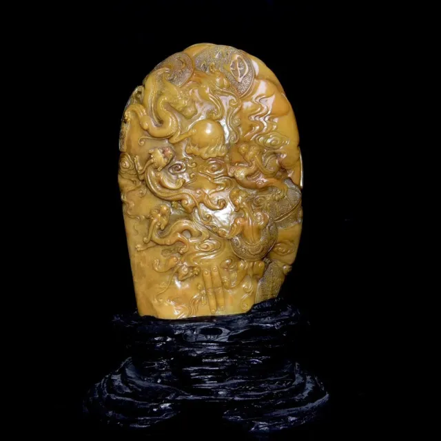 Chinese Exquisite Handmade Dragon carving Shoushan Stone Statue Seal