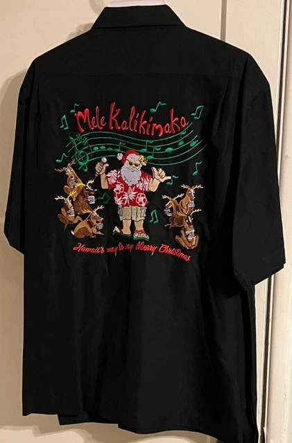 NWT XL Go Barefoot Mele Kalikimaka Christmas Santa Sing Along Embroidered Shirt
