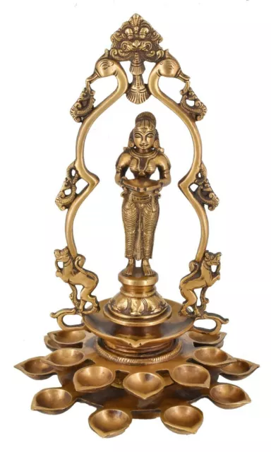 Whitewhale Brass Deeplaxmi Statue Oil Lamp Laxmi Diya Holding Lady Home Decor 2