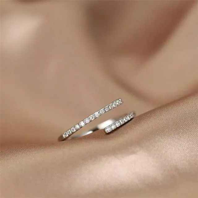 Silver Plated CZ Adjustable Ring Jewellery Women Girls Band Finger Gift 3
