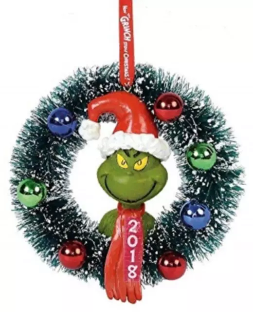 Dept 56 Ornament Enesco 2018 Grinch Santy Claus Christmas Holiday Wreath MIB