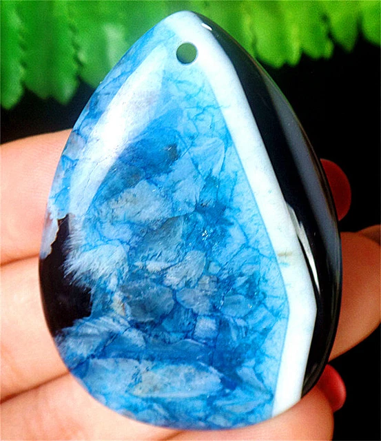 48x34x6mm Blue&Black Druzy Geode Agate Teardrop Pendant Bead ZL5491