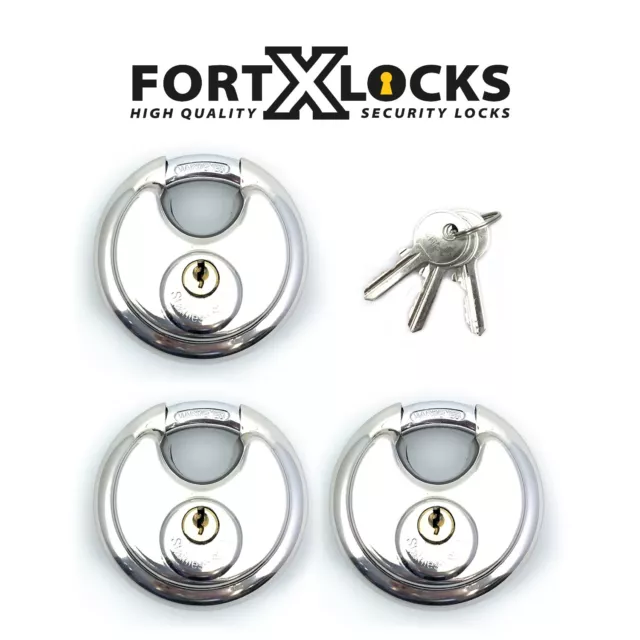 70Mm Stainless Steel H/Duty Weatherproof Disc Padlock * Keyed Alike * X 3/9 Keys