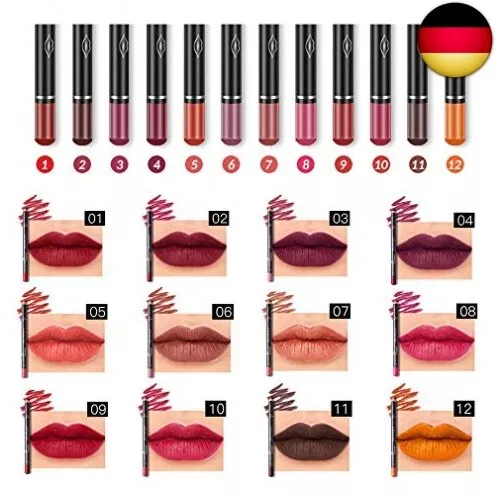 Matt Lipliner Set│12 Farben wasserfest Lippenkonturenstift dauerhafte, weiche, m 2