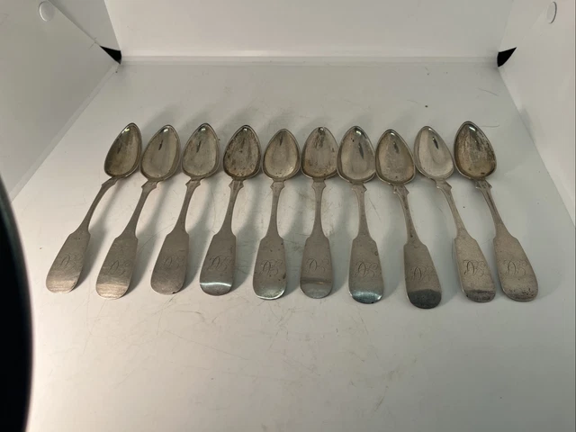 Antique American Coin Silver Teaspoons, R & W Wilson, Early Philadelphia, c 1830