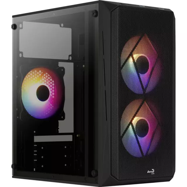 Aerocool CS-107 v2 Micro-ATX PC-Gehäuse 3 RGB Lüfter Seitenfenster schwarz