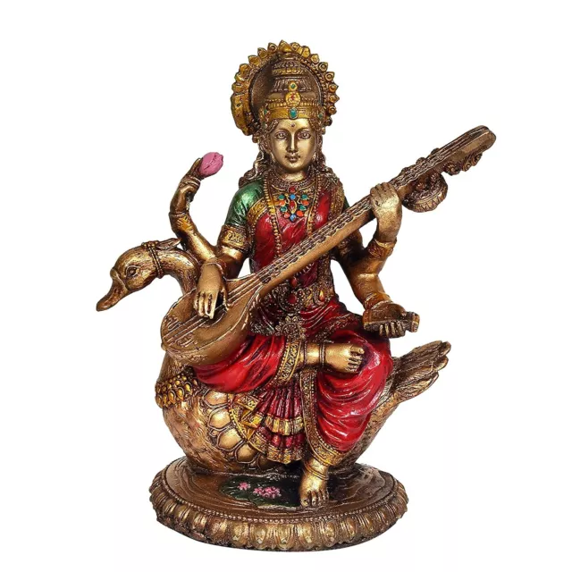 Saraswati Idol Sculpture Hindu Goddess of Knowledge & Music Figurine Statue