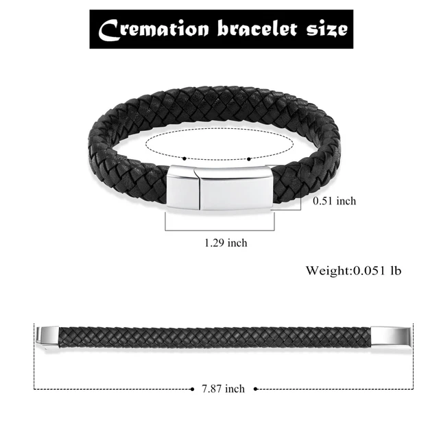 Mens Urn Cremation Leather Bracelet-Ashes Holder Memorial Urn Jewellery Keepsake 2