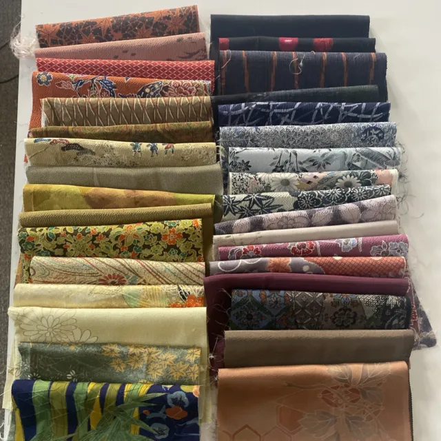 Vintage Japanese Silk Kimono Fabric Remnants, scraps, Quilting Lot 306 200g