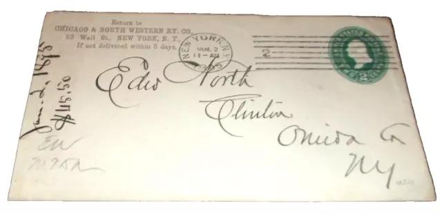 January 1895 Chicago & North Western Railway C&Nw Company Envelope