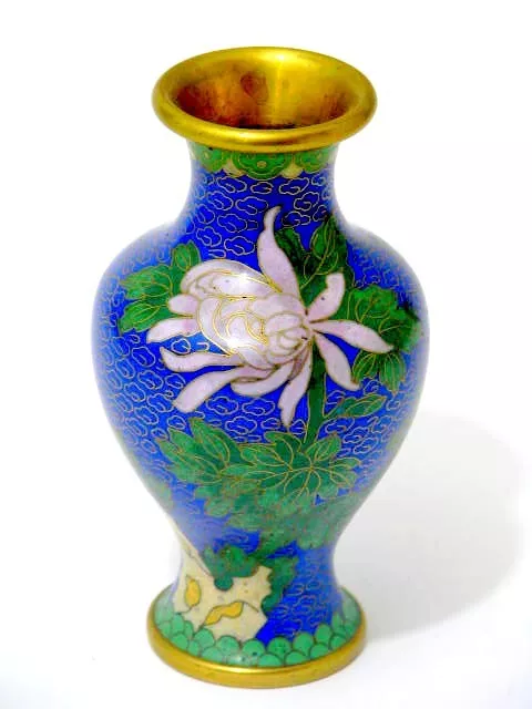 Chinese Bronze Vase Cloisonne Vergoldet China um 1980