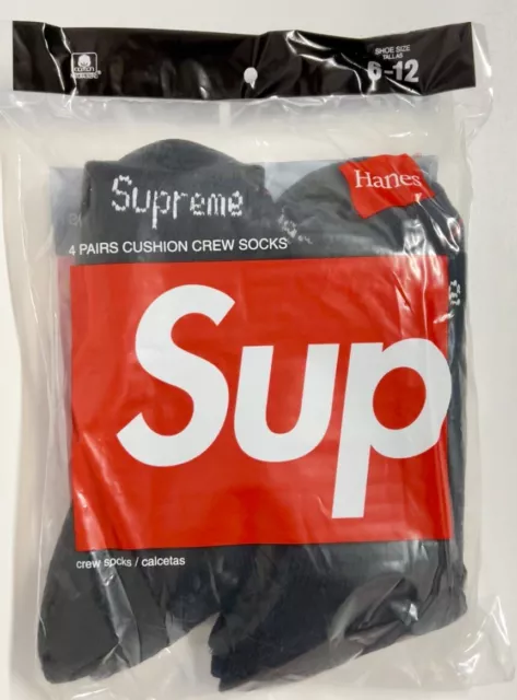 Supreme logo embroidered Black crew socks 4 Packs Size  6-12