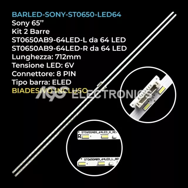 Kit 2 Barre Strip 64 Led Tv Sony St0650A68 St0650Ab9 V650Qwme09 Kd-65Xg8596