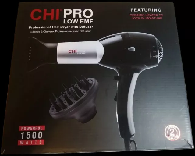 CHI PRO LOW emf professional hair dryer With Diffuser New In Box
