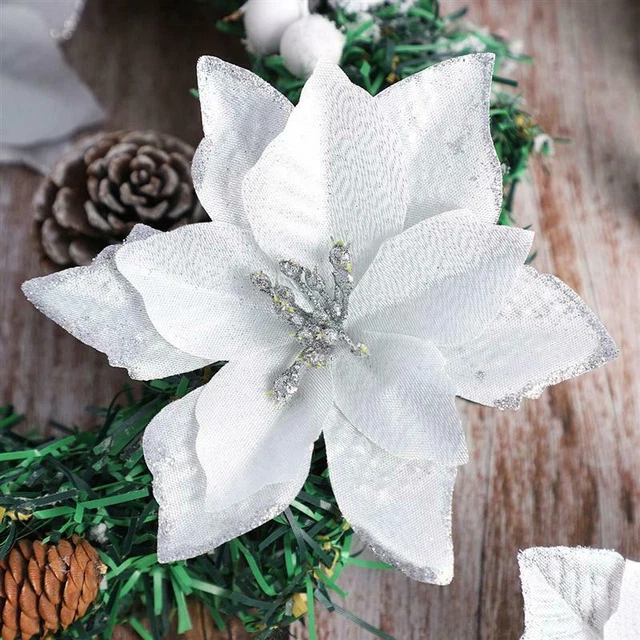 10X Christmas Large Poinsettia Glitter Flower Tree Hanging Party Xmas Decor 16CM