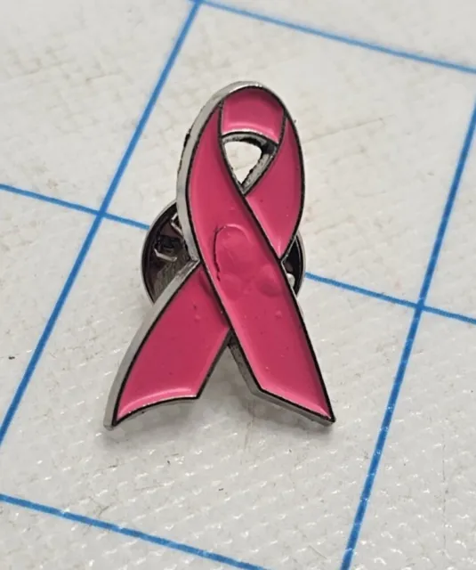 VTG Lapel Pinback Hat Pin Silver Tone Cancer Awareness Ribbon Pink