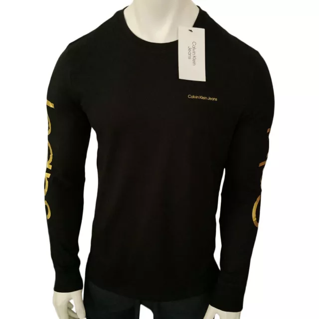 Msrp $64.99 Nwt Calvin Klein Men's Black Crew Neck Long Sleeve T-Shirt Size S Xl