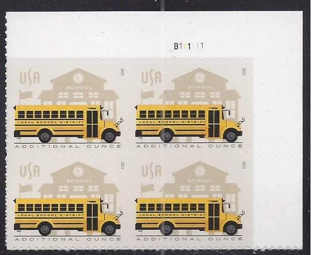 US FOREVER STAMPS 2023 School Bus Extra Ounce Scott 5740 pt blk of 4