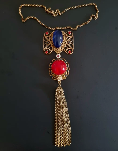 Collier Pendentif Skalli Vintage Années 90 - Cabochon Résine Bleu/violet - Métal Argenté