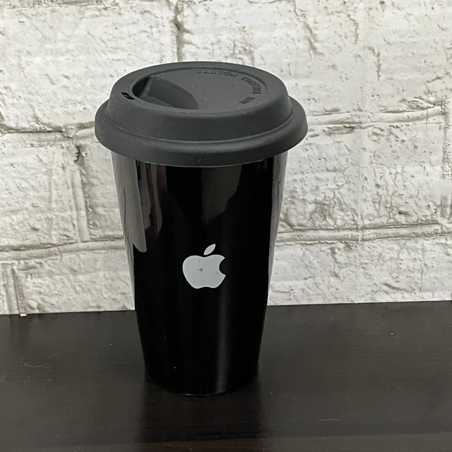 Apple Computer Logo Ceramic Travel Mug Black Tumbler w/ Rubber Lid