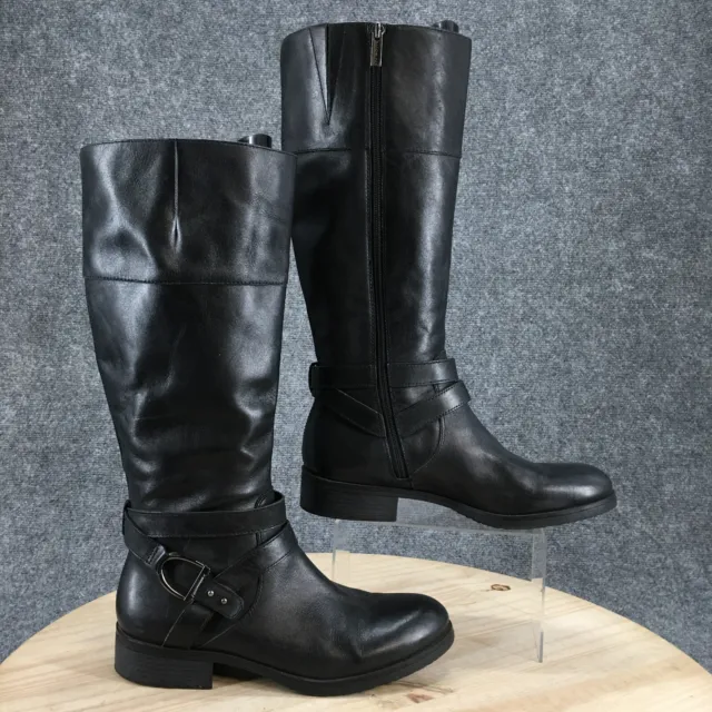 Bandolino Boots Womens 10 Tessi Tall Riding Black Leather Cuban Buckled Casual