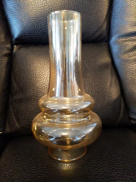 Vintage Iridescent Amber? Gold Oil Lamp Chimney Double Bubble Kerosene