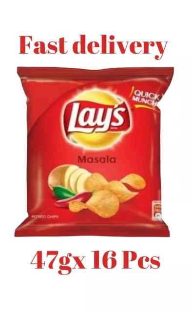 16 x Lays Crisps Masala 47g (Pack of 16) Long Expiry Date