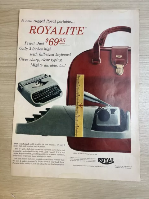Royal Royalite Portable Typewriter 1956 Vintage Print Ad Life Magazine