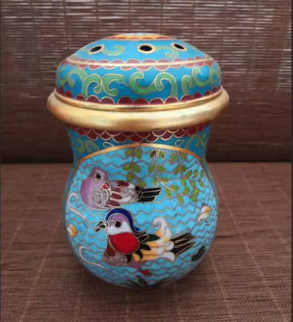 Chinese Copper Cloisonne Enamel Handmade painting Mandarin duck Exquisite Pot