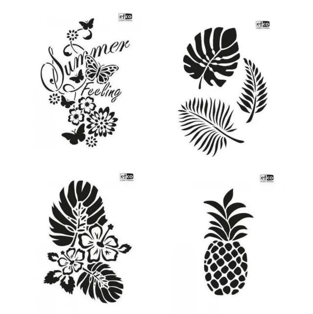 Schablone Tropical Flowers Sommer Blätter DIN A4 Stencils für Wand Textil Efco