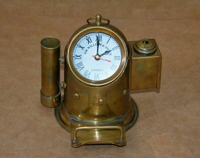 Vintage Messing Einfassung 7 " Uhr & Stift Halter Maritim Nautisch Tisch Sammler 2