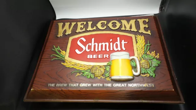 Vintage Schmidt Beer Sign Welcome Heileman Brewing Co 1975