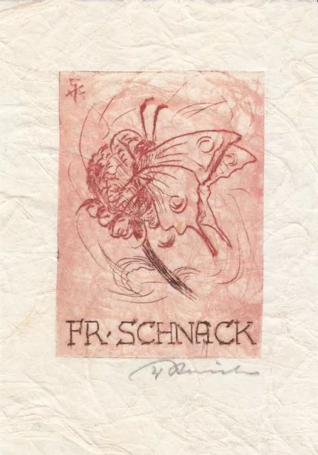 Exlibris Bookplate Radierung Walter Steinecke 1888-1975 Papillon Fleur 1