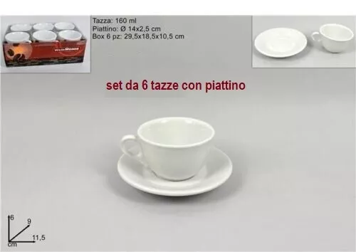 6 tazze con piattino cappuccino caffe lungo ceramica caffelatte 160 ml bar hotel