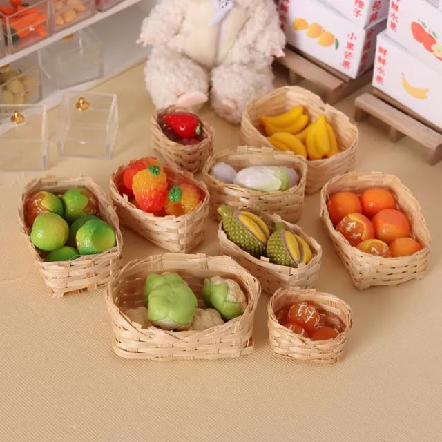 3PC Dollhouse Miniature 1:12 Bamboo Fruit Basket kitchen Food Storage Accessorie