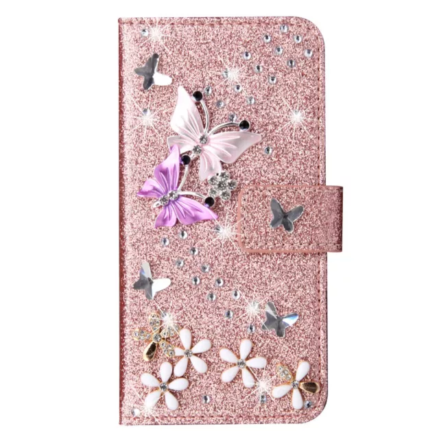 Butterfly Leather Wallet Bling Glitter Case For Iphone 14 13 12 Pro Max 11 Mini