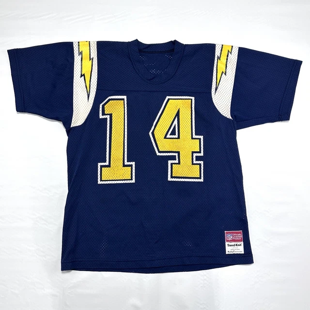 Vintage Sand Knit Dan Fouts #14 NFL San Diego Chargers Jersey Navy Blue Size L