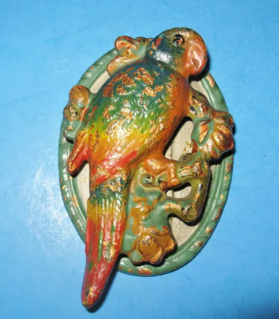 Hubley Painted Cast Iron Parrot Door Knocker