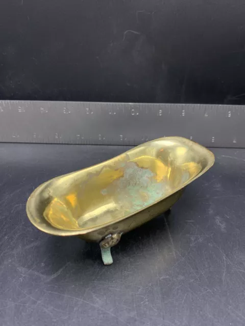 SOLID BRASS CLAW FOOT BATHTUB MINI SOAP DISH DOLL HOUSE FURNITURE Vintage Used