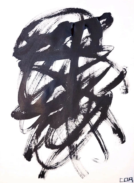Abstraction Expressionism Original Japanese Black Ink Brush Gallery Wall Decor
