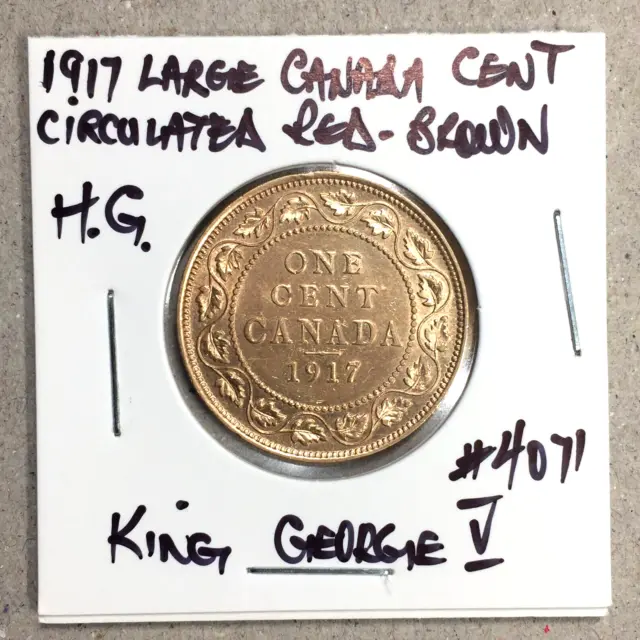 1917 Large Canada Cent Beautiful HG Circulated Red-Brown King George V Penny