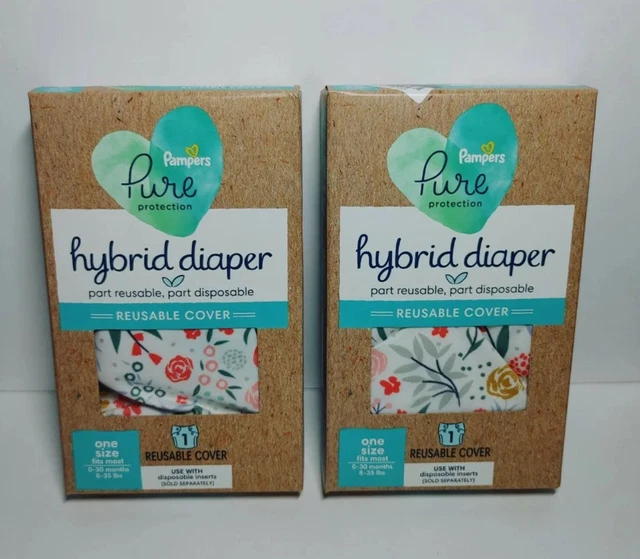 2 Pampers Pure Hybrid Diaper Reusable Cover One Size 0-30 Months 8-35lbs Floral