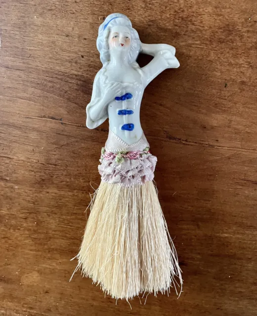 Vintage Half Doll Brush, Porcelain French Lady, Hand painted, German, 1920s