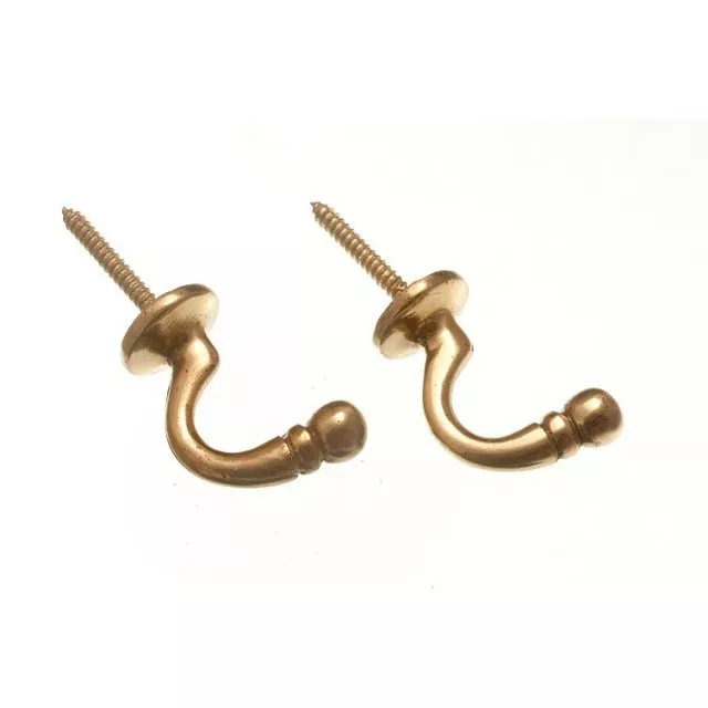 Pair Antique Brass Ball End Curtain Tie Back Hold Hooks