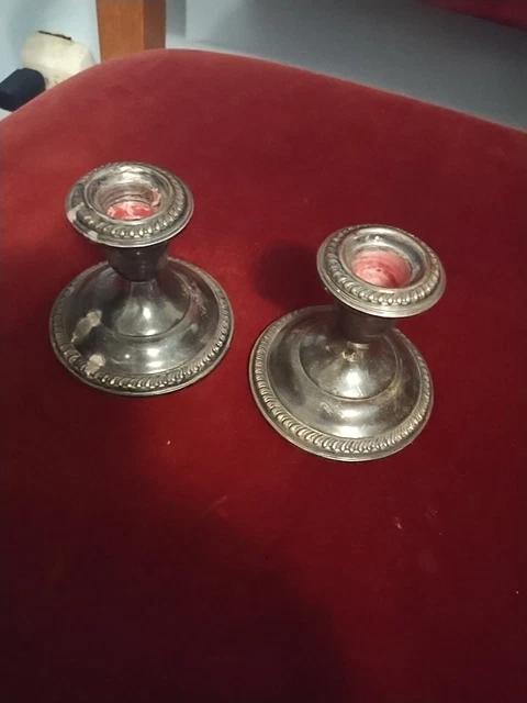 PAIR OF ANTIQUE STERLING SILVER CANDLE HOLDERS - 3" TALL 264.6 G Each Weighted