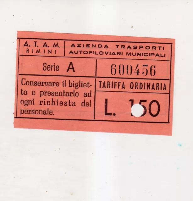 Rimini-A.t.a.m. -Biglietto Autobus Lire 150 Anni '70